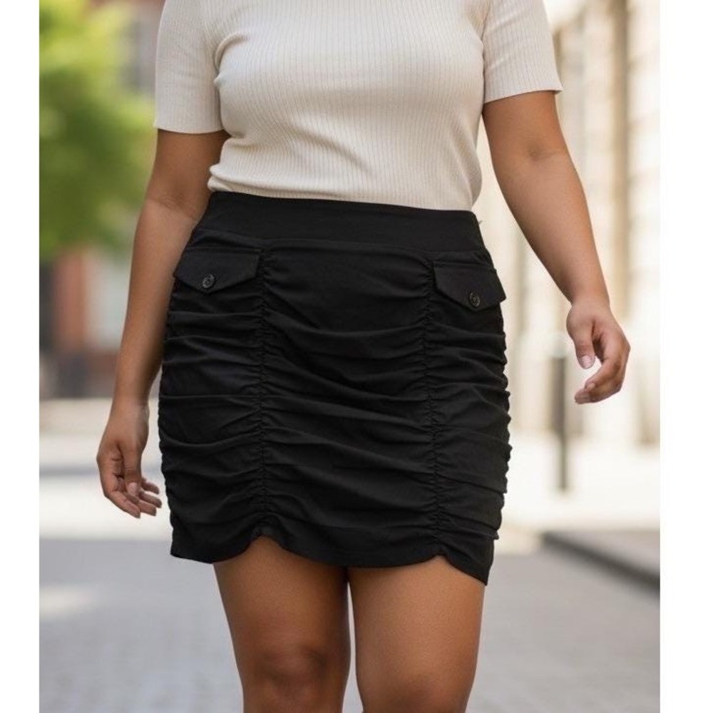 Valia Ruched Mini Skirt Women 3X Black Vintage Deb Preppy Y2K Bodycon Stretch